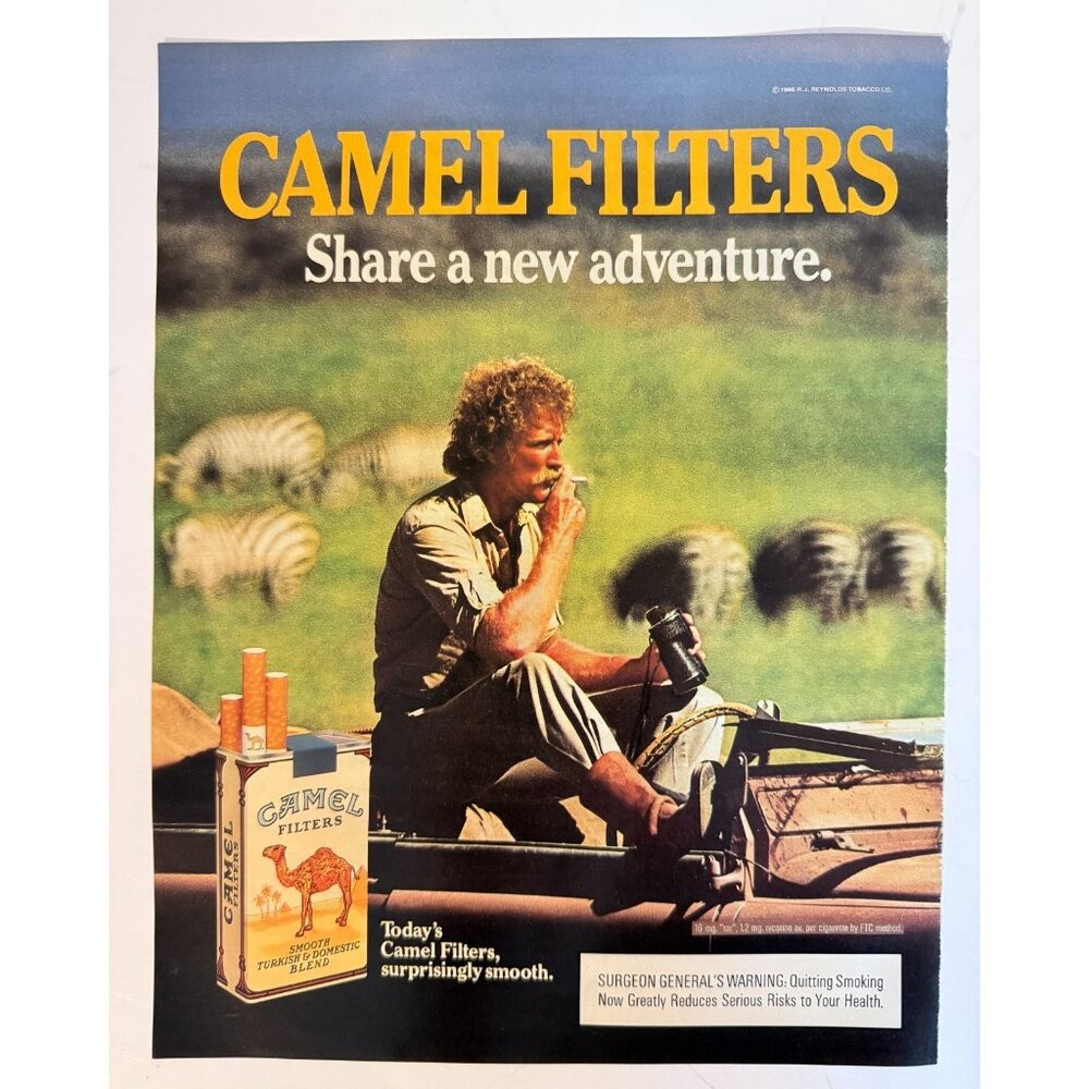 Vintage 1986 Camel Cigarettes Man on Safari Binoculars Advertisement Print Ad